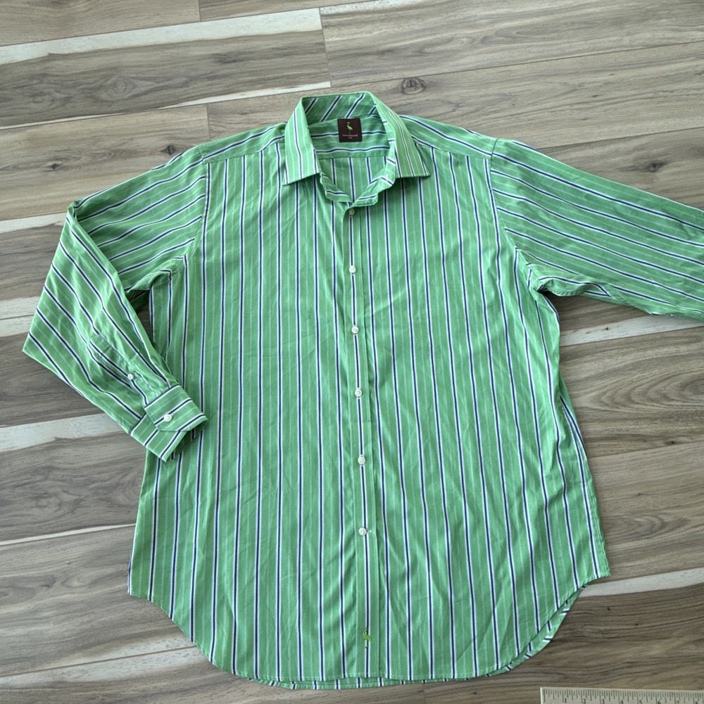 Tailorbyrd Mens XXL Green Striped Long Sleeve Button Down 100% Cotton Shirt
